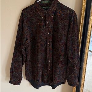 EMBASSY ROW Vintage Corduroy Floral Button Down Long Sleeve Shirt